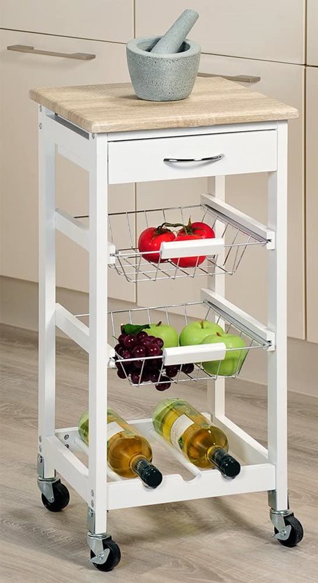 Kesper Kitchen Trolley White with Wooden Countertop - Building Depot
