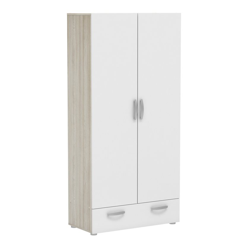 2-Door 1-Drawer Wardrobe 	&apos;Nano	&apos; - Oak/White