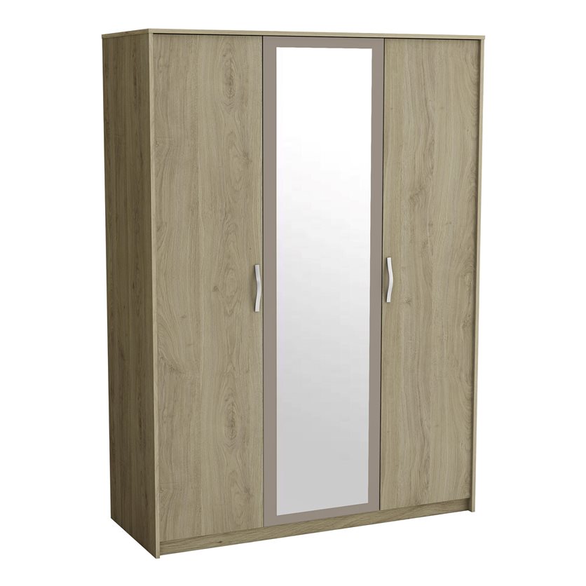 3-Door 1-Mirror Wardrobe - Oak/Clay