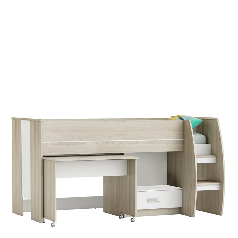 1-Drawer Desk Combined Bed - Oak/White