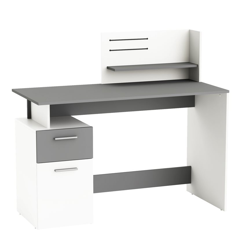1-Drawer 1-Door Desk 	&apos;Platon	&apos; - White/Grey