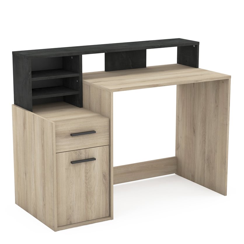1-Drawer 1-Door Desk 	&apos;Delphi	&apos; - Oak/Black