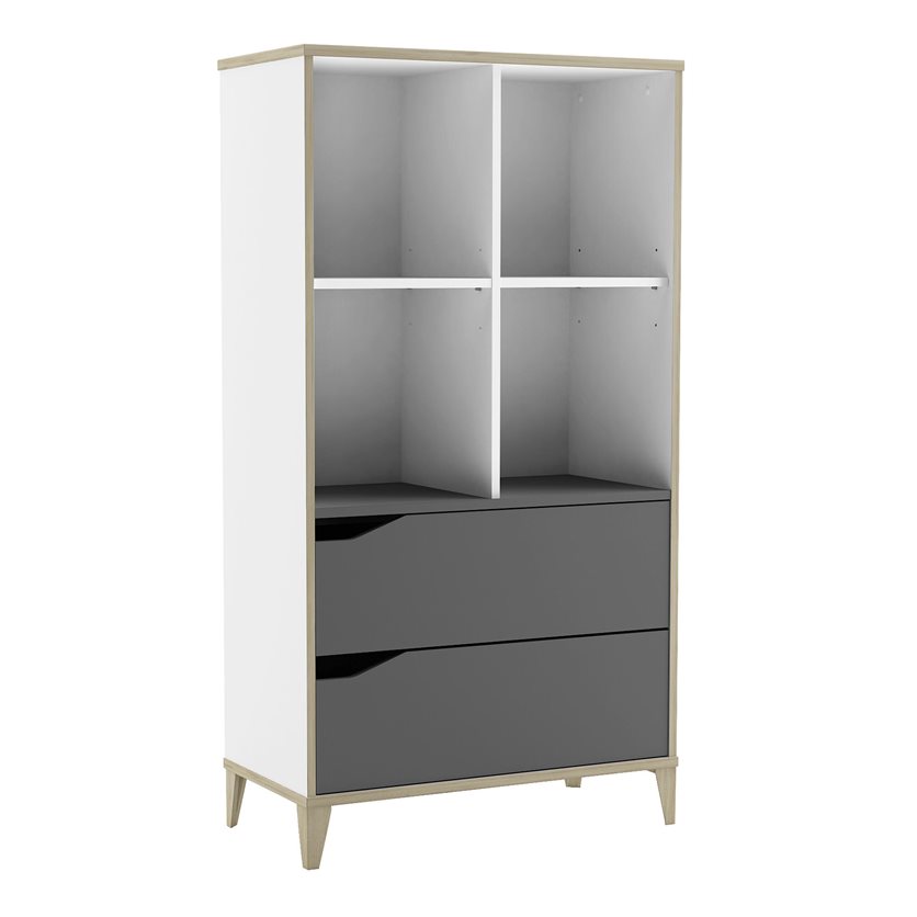2-Drawer 4-Nook Bookshelf - White/Grey
