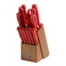 Evansville 14 pc Cutlery Set - Red - Color Stained Rubberwood Block - Plastic Handle - Polished - Stainless Steel - 1.7/1.4 mm