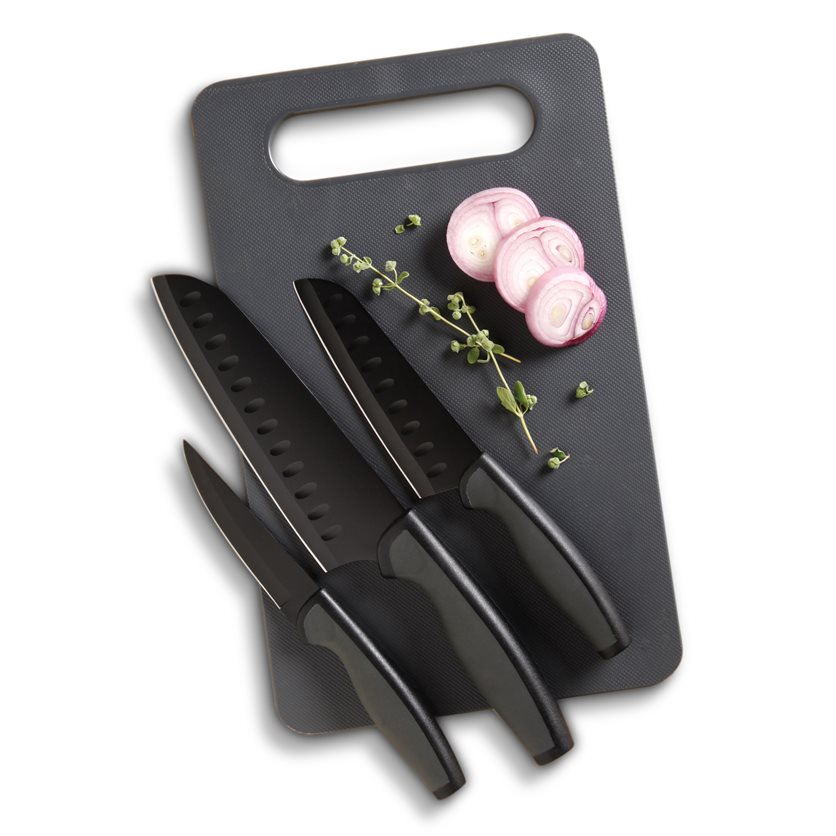 Slice Craft 3 pc Cutlery W/PP Cutting Board Set - Grey - Nonstick - Stainless Steel