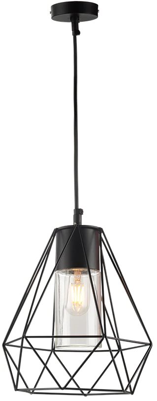 Pendant Lamp For Exterior Or Interior, Use 1Xe27 60W (Not Included) Ip44 D-910X220Mm Finished In Metallic Black And Glass Shade