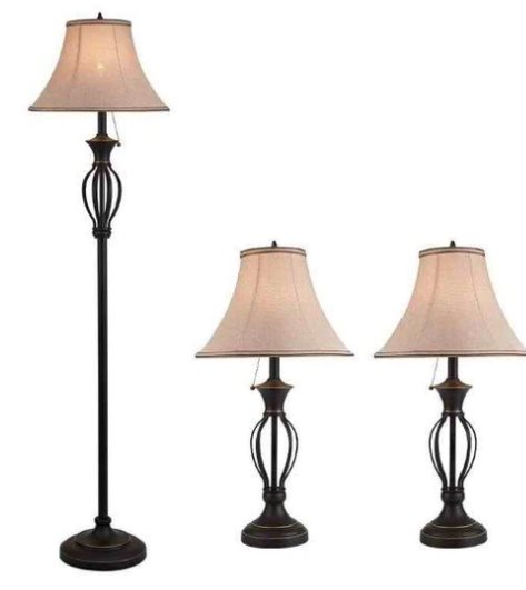 Two Pcs Of Table Lamps(14¨X28.5¨)+ One Pcs Of Floor Lamps(15¨X63¨) 1Xe27 60W(No Bulbs Included) Metal Finish And Beige Screen