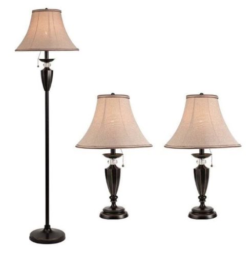 Set Of 2 Table Lamps And 1 Floor Lamp Brand Home Delight, 1 Xe27-60W 110-240V 50-60Hz Floor 16&quot;X60&quot; Table 14&quot;X24&quot; Fabric Shades In Beige Finish