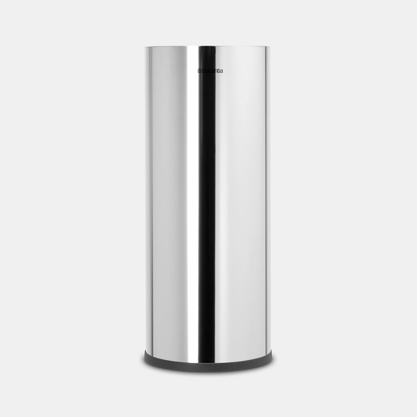 Toilet roll dispenser in shiny steel by Brabantia.