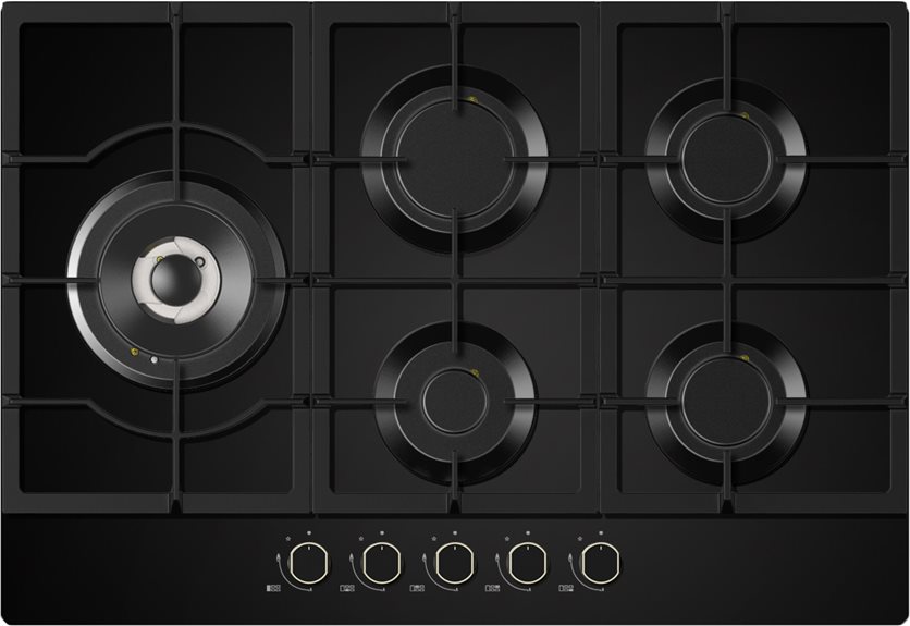 Built-In Gas Stove 5 Burners Black Glass