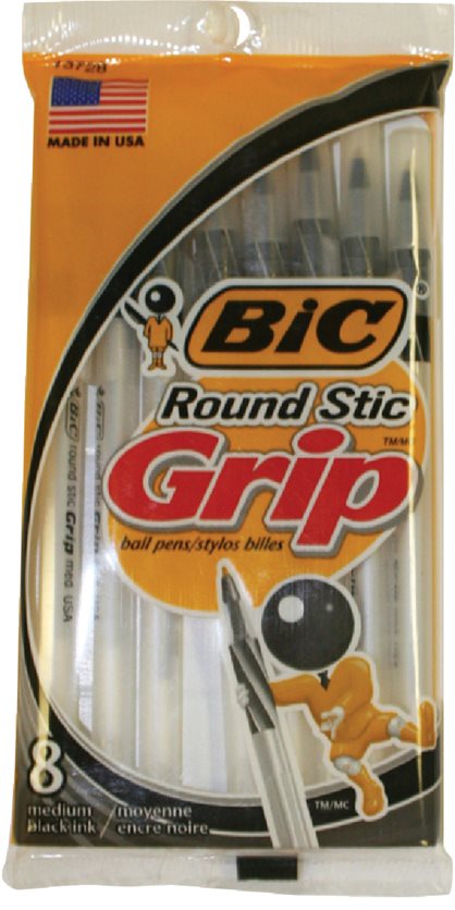 8Pk Black Rnd Grip Pen