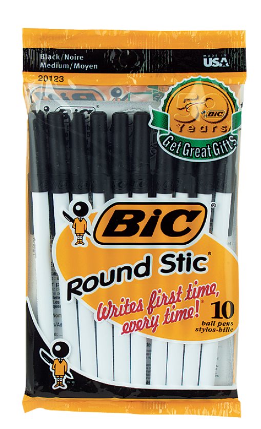 10Pk Blk Round Stic Pen