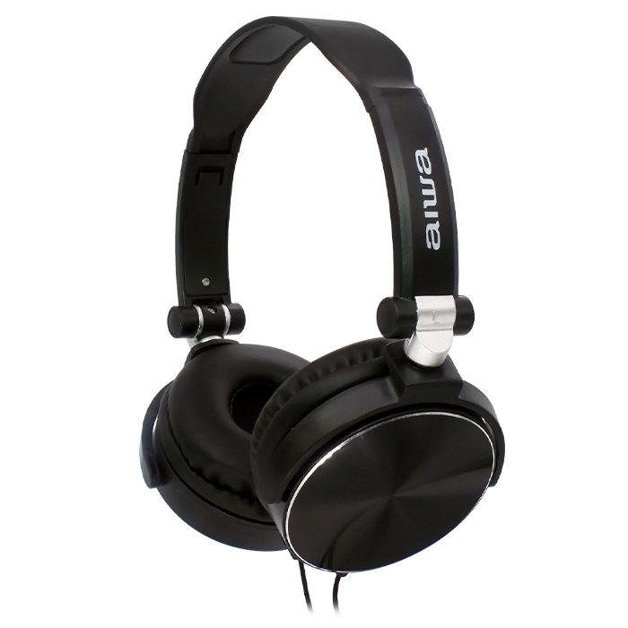 Aiwa Cable Black Headphones - On-ear design with built-in microphone.